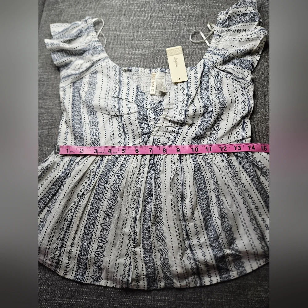 JAPNA Bohemian Peplum White & Blue Paisley Patterned Top - Picture 4 of 9